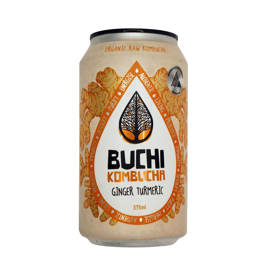 Kombucha - BUCHI KOMBUCHA Ginger Turmeric can. PNG with transparent BG (good).